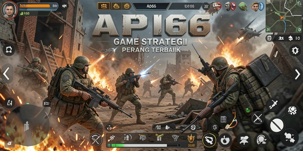 Tampilan screenshot utama API66 menggambarkan aksi pertempuran yang penuh strategi.