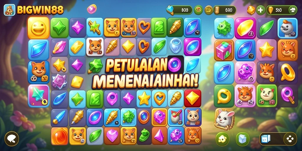 Tangkapan layar BIGWIN88 menampilkan momen permainan Match-3 yang seru dan penuh warna.