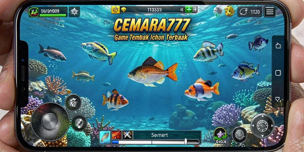 Tampilan gameplay seru dalam CEMARA777 dengan beragam ikan untuk ditangkap.