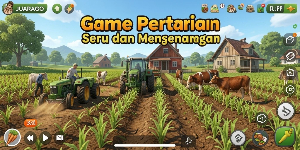Screenshot JUARAGO yang menampilkan aktivitas pertanian yang seru.