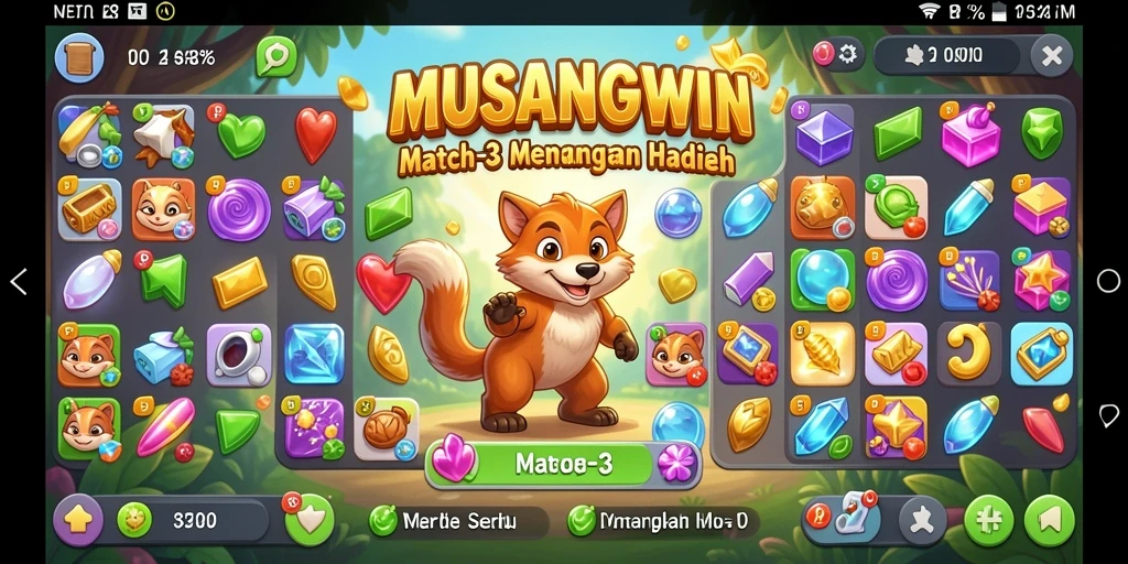 Tampilan gameplay seru di permainan Match-3 MUSANGWIN.