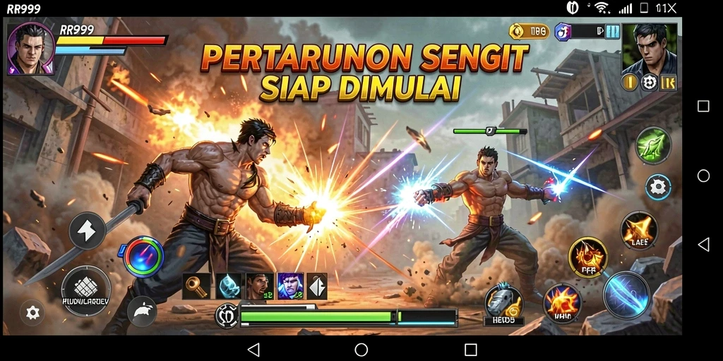 Gameplay mendebarkan dari RR999 di arena Fighting.