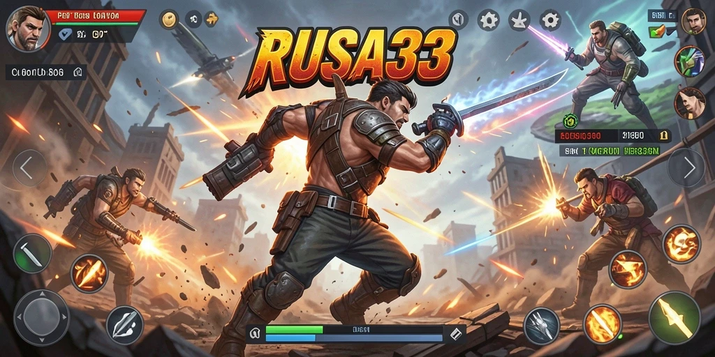 Screenshot menampilkan aksi seru dalam RUSA33 saat bertarung melawan musuh.